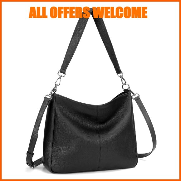 Genuine Leather Hobo Crossbody Bag with Adjustable Straps